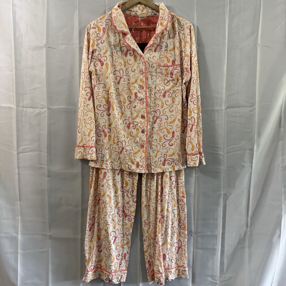 Munki Munki Pajamas Womens L Set Sleep Shirt Pants Pink Orange Swirl Pockets Pjs